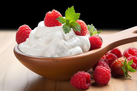 健康奶油果美味的奶油莓果酸奶背景