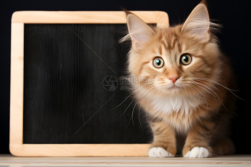 一只猫坐在木板上图片