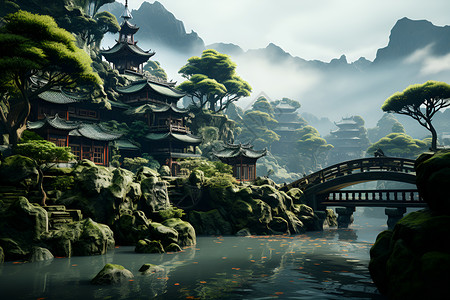 中国园林风景背景图片