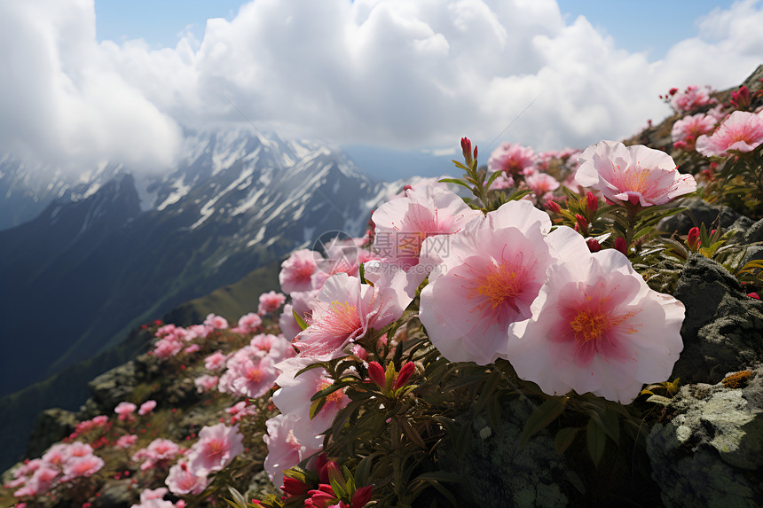 山顶盛放的花朵图片