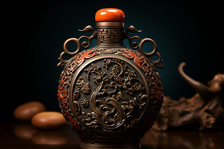 手工雕刻的陶制酒罐背景图片