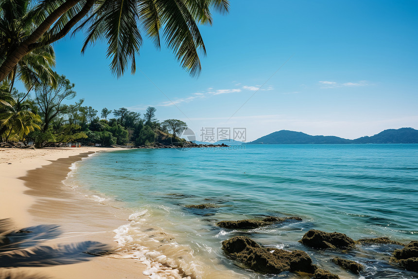 碧海蓝天的度假海滩景观图片