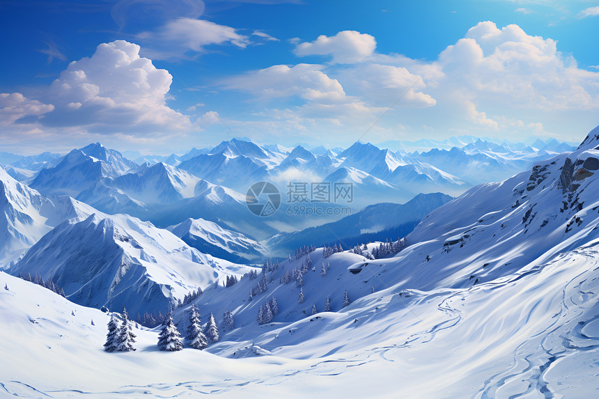 冬季广阔的雪山山脉图片