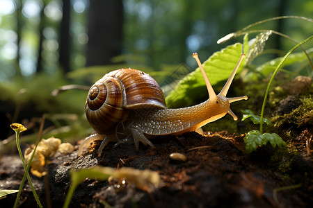 森林中爬行的蜗牛背景图片