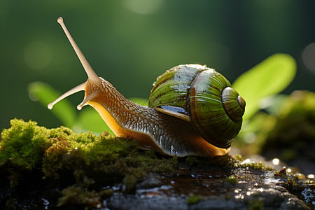 静谧丛林中的蜗牛背景图片