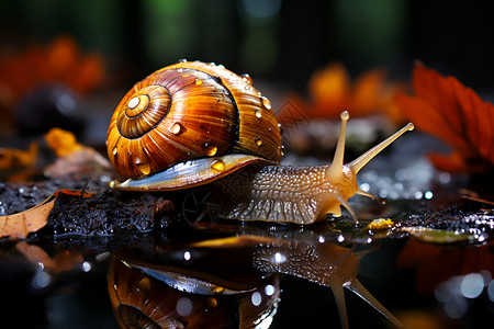 坚硬贝壳的蜗牛背景图片
