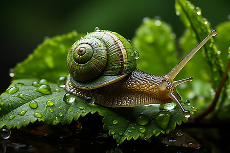 绿植树叶上的蜗牛背景图片