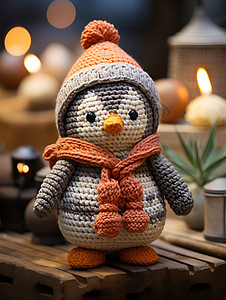 手工针织的小企鹅玩偶背景图片