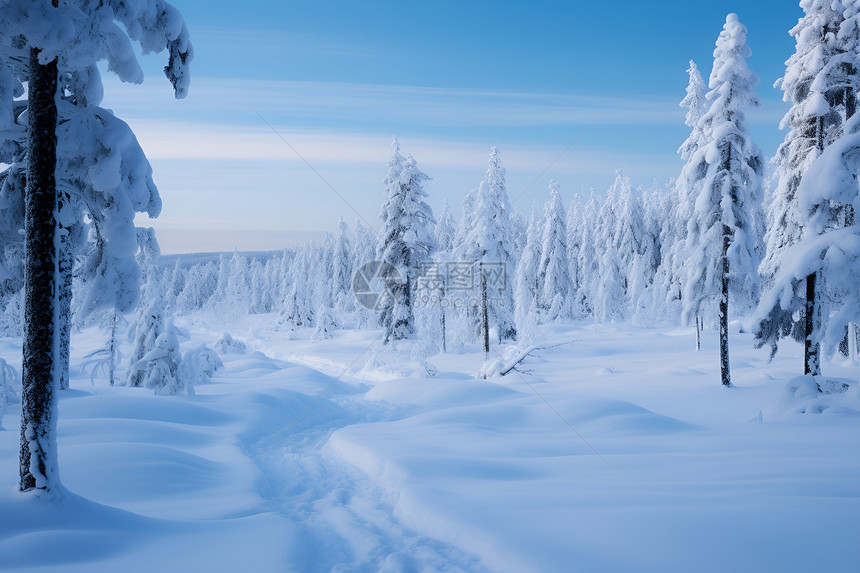 冬季白雪覆盖的山林景观图片