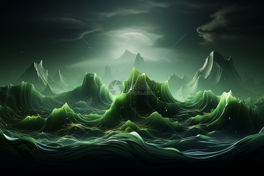 幻境中的绿色波浪背景图片
