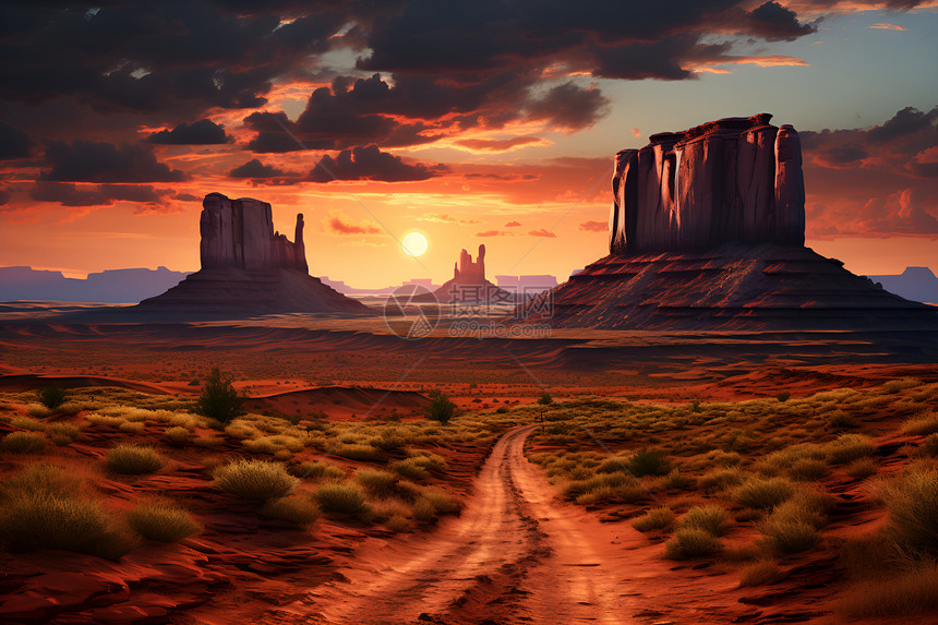 日落时美丽的沙漠景观图片