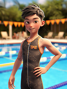 充满活力的亚洲游泳运动员背景图片