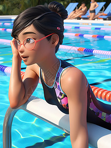 游泳池中训练的亚洲运动员背景图片