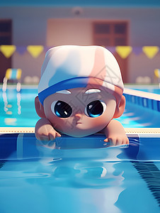 游泳池中的亚洲运动员背景图片