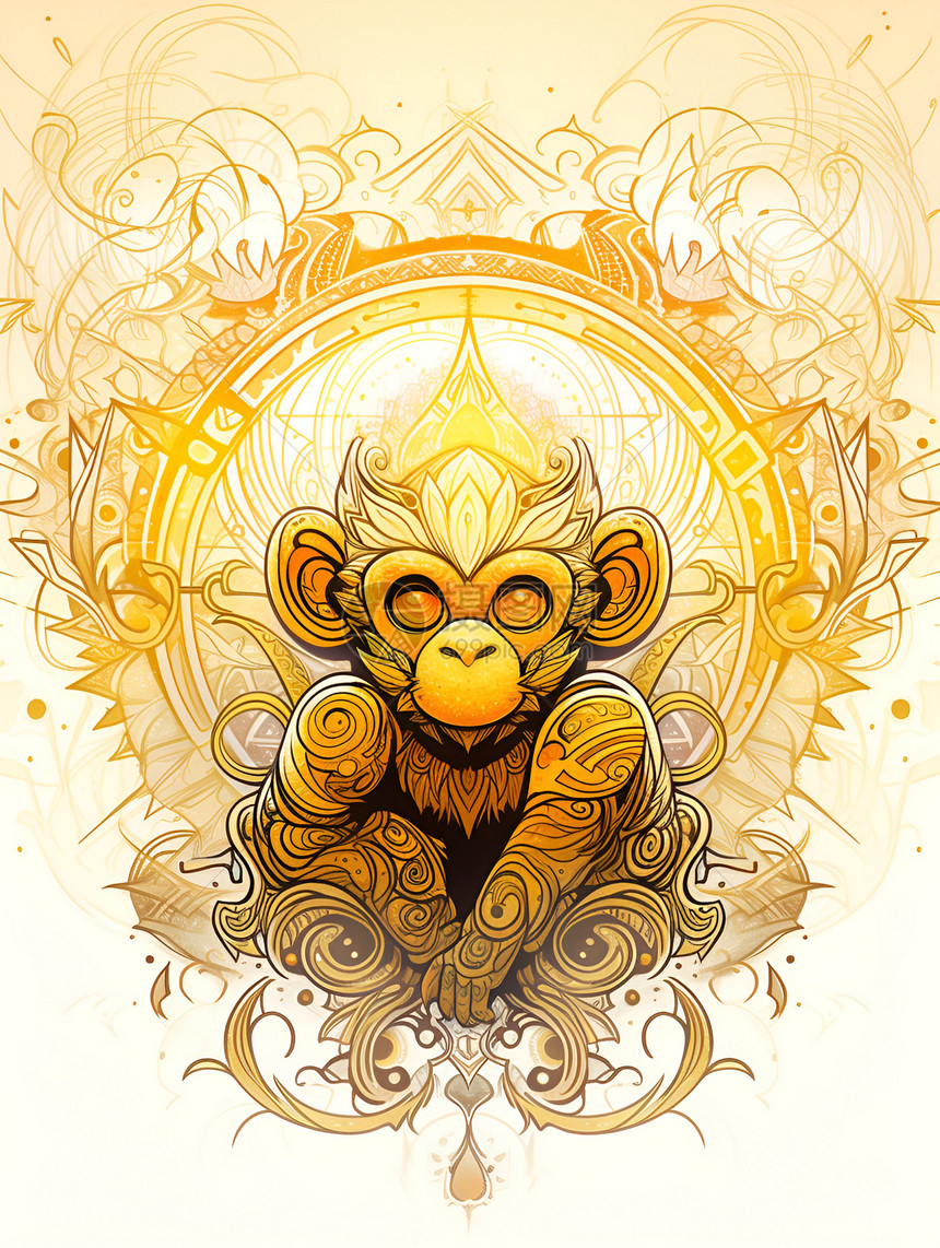 手绘艺术的黄金猴子插图图片