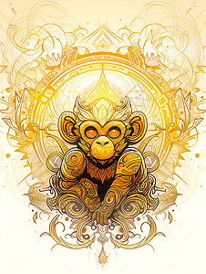 手绘艺术的黄金猴子插图背景图片
