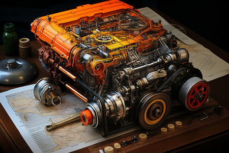 精密机械的汽车引擎背景图片