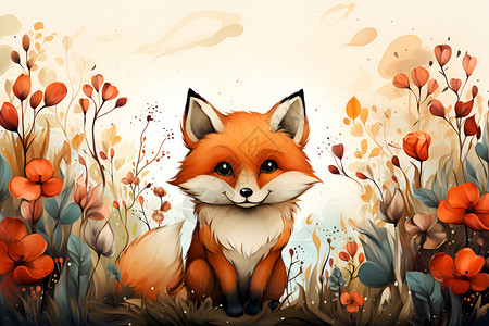 手绘艺术的卡通狐狸插图背景图片