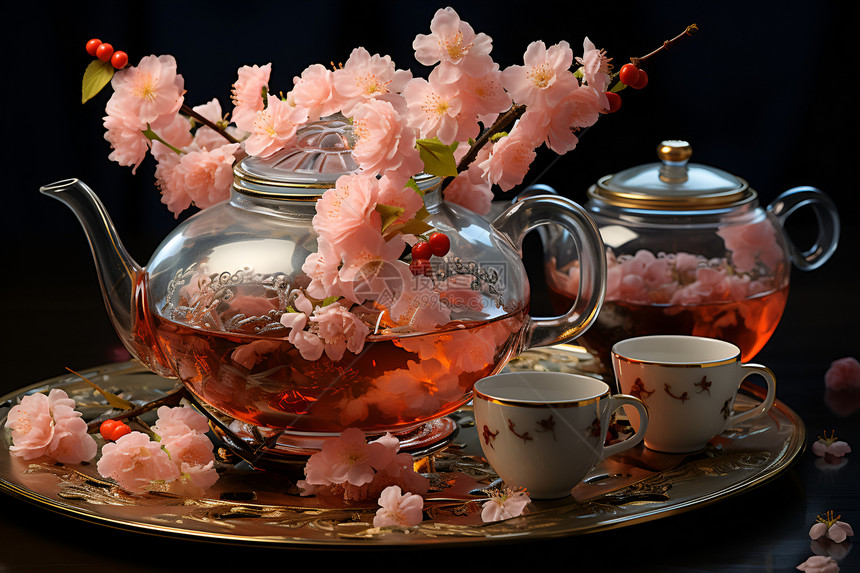 中式古风的玻璃茶壶图片