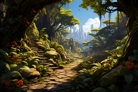 奇妙梦幻的森林插图高清图片