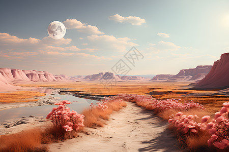 沙漠宁静艺术插画高清图片