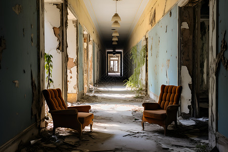 破旧的医院走廊背景图片