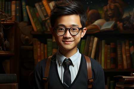 书架前的男孩背景图片