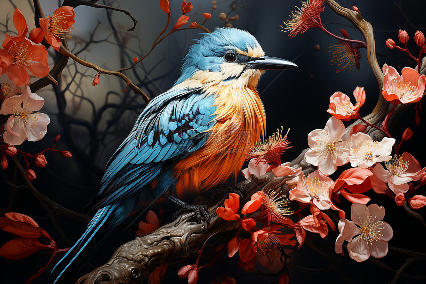 美丽鸟与花朵的结合图片