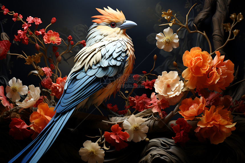 鸟语花香的一幅绣花图片