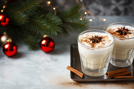 圣诞背景下的热奶背景图片