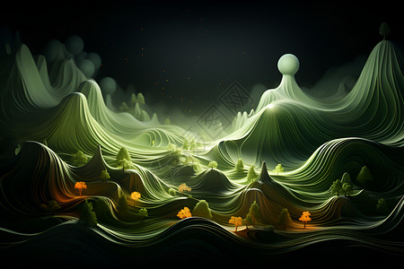 抽象的绿色波浪背景背景图片