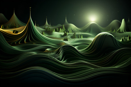抽象绿色波浪植物背景图片