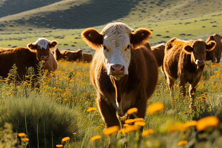 动物养殖山上的牛群背景