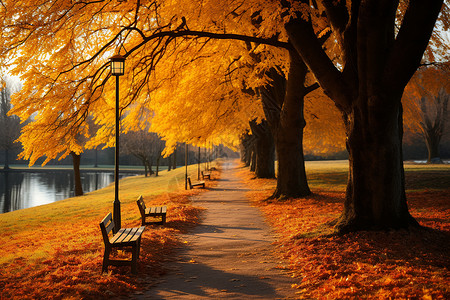 秋天的公园背景图片