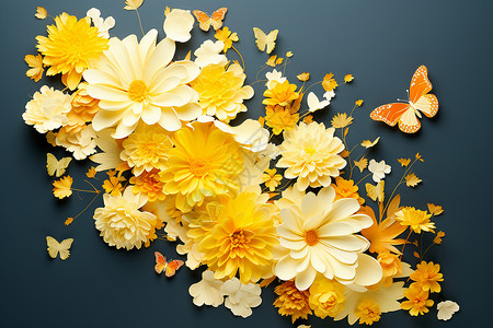 手工花朵装饰背景上的黄色花朵背景