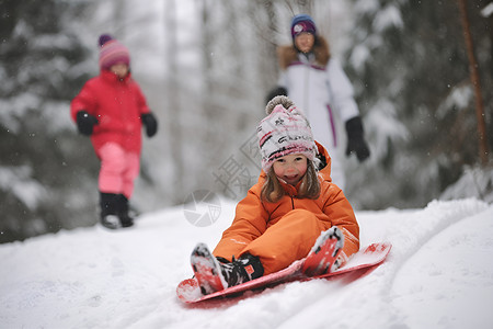 冬日欢乐滑雪的女孩背景图片