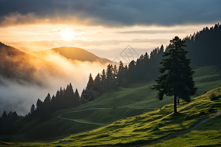 夕阳下的山峰高清图片