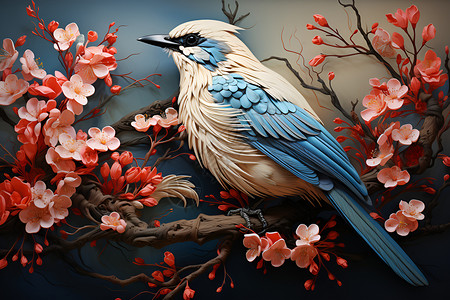 红花蓝鸟背景图片