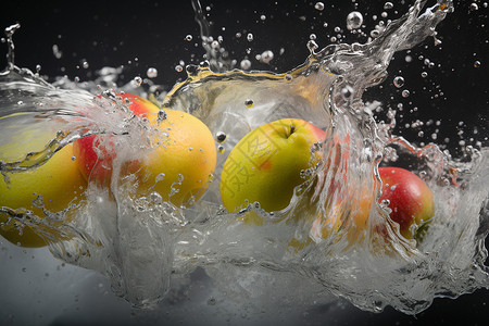 水中飞溅的水果背景图片