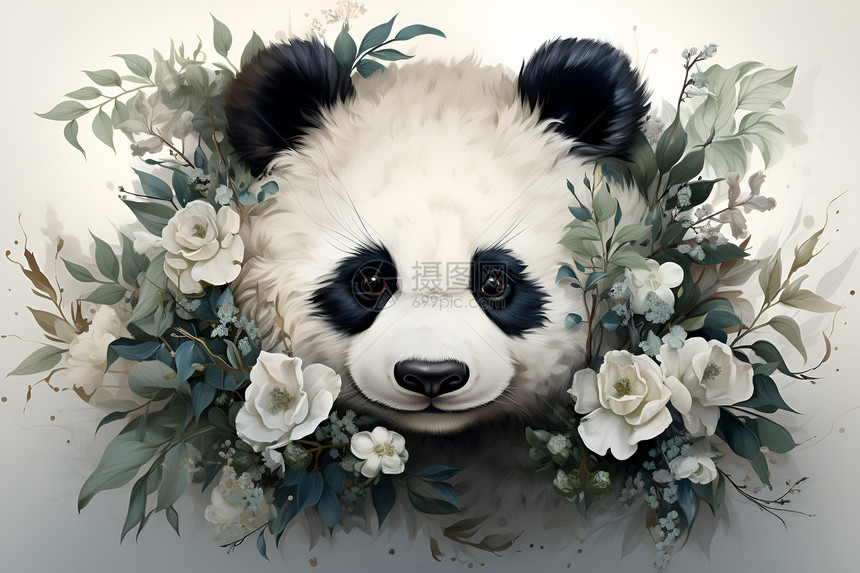 熊猫和花朵图片