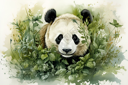 可爱的花束熊猫绘画背景图片