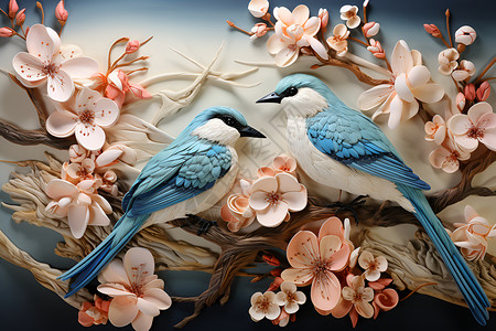 刺绣的动物小鸟背景图片
