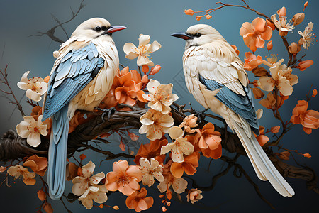 树枝上的工艺绣鸟背景图片