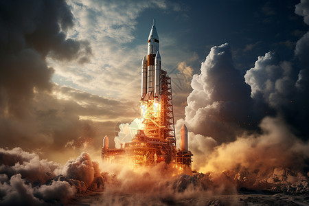 蓝天下的火箭背景图片