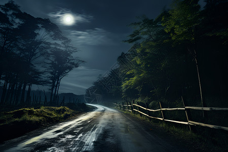 黑夜下的幽暗之路高清图片