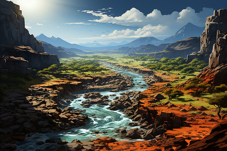 山谷里的河流背景图片