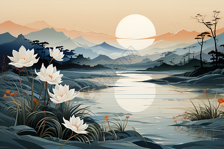 白露之日静谧湖面背景图片