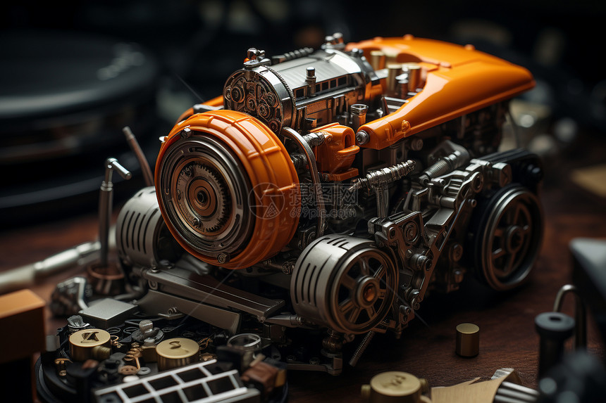 模型汽车引擎特写图片