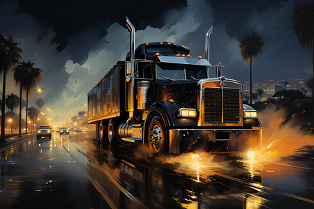 夜幕下的大卡车背景图片