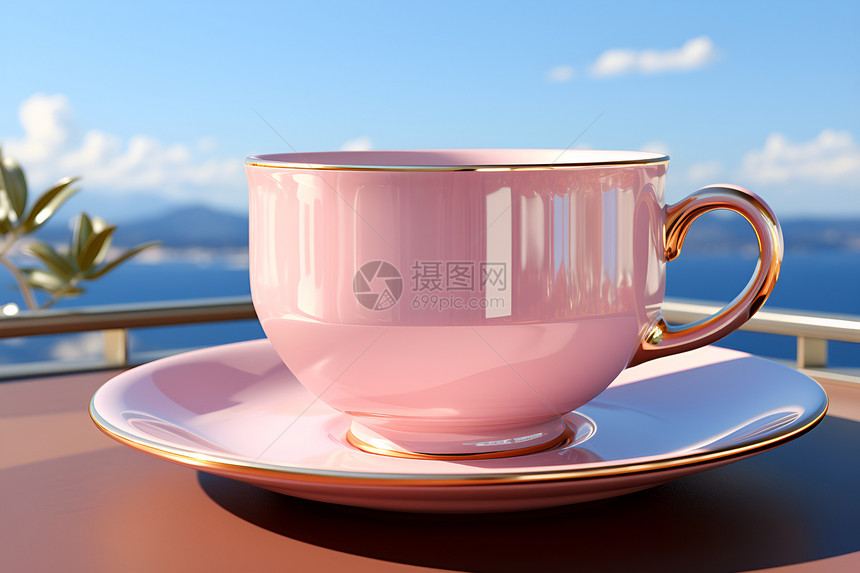 阳台上的粉色茶杯图片
